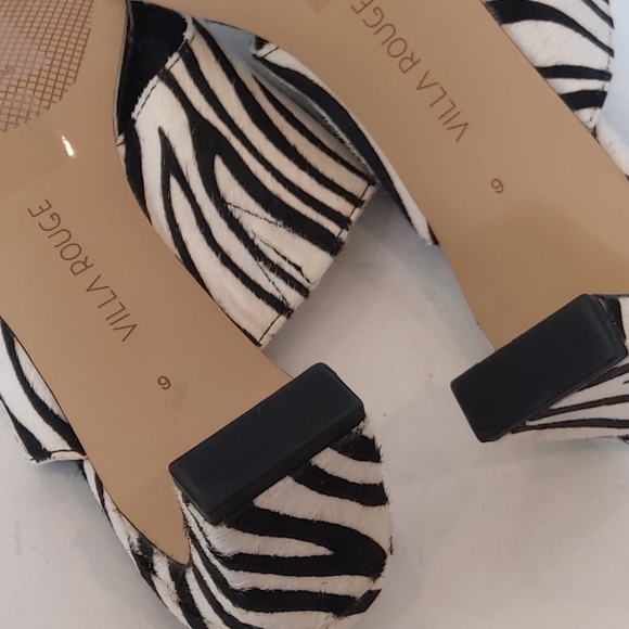 Villa Rouge zibra print calf fur white black square toe sandals - Picture 10 of 12